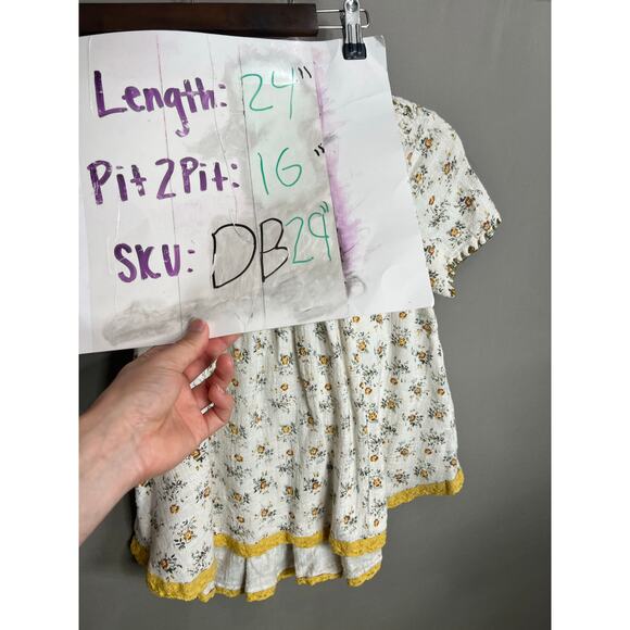 Cousin Earl Beige Yellow Floral Babydoll Peasant Top Sz XS Cottagecore Boho - Picture 4 of 12